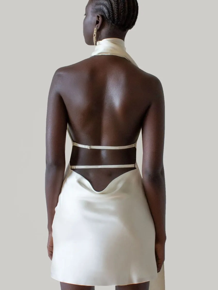 Halter Backless Satin Wedding Parties Bridesmaid Mini&Short Dresses