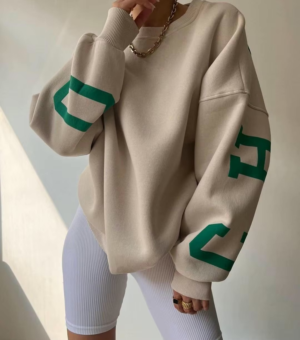 Women's Trendy Oversized Sweater with Letter Print