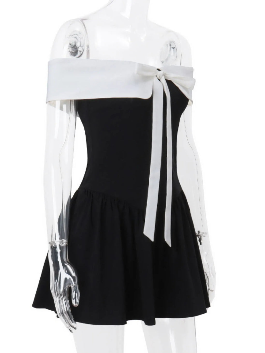 Off-shoulder Bow Waist Tie Short Sleeves Mini&Short Dresses