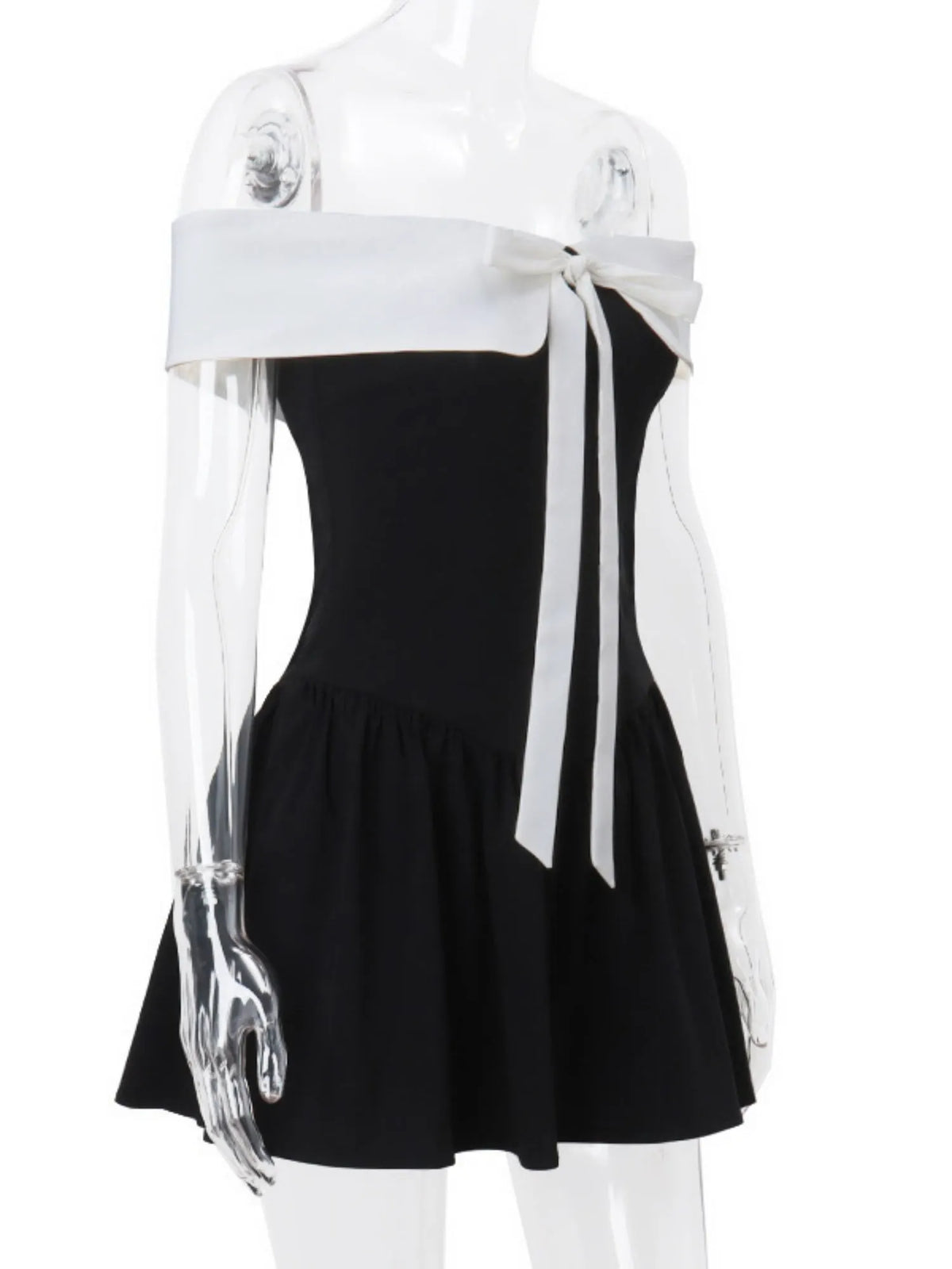 Off-shoulder Bow Waist Tie Short Sleeves Mini&Short Dresses