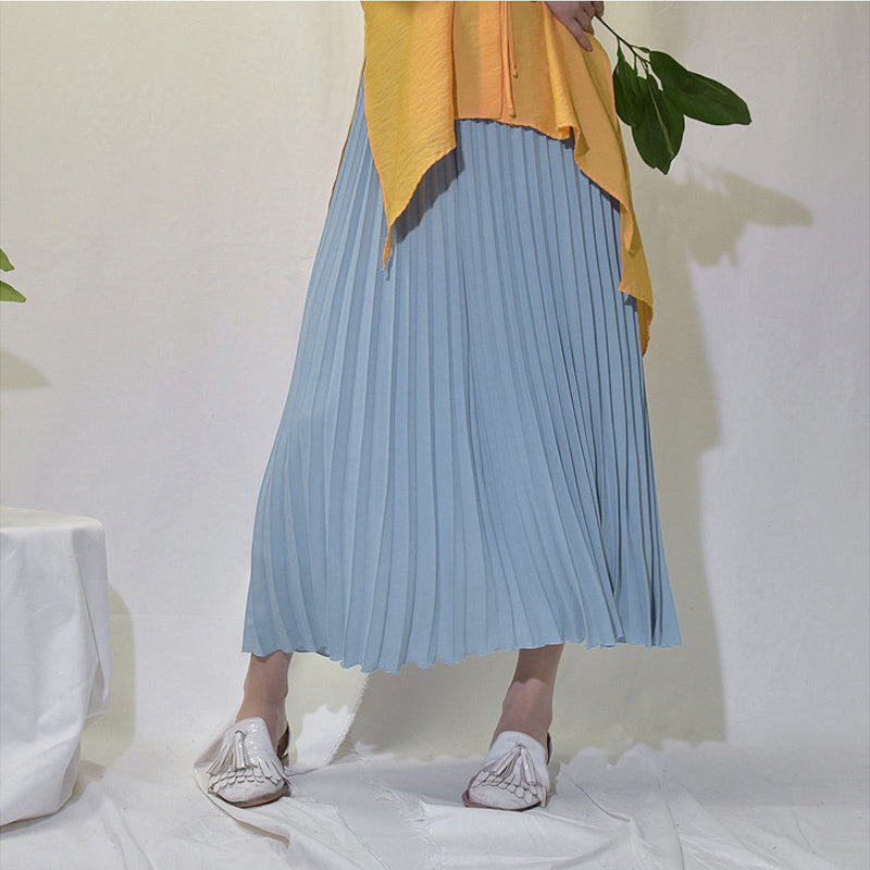 Womens Vintage Pleated Long Skirt Casual High Waist Bottom