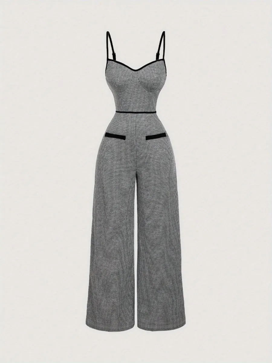 Plaid Camisoles Wide Leg Commuting Jumpsuits