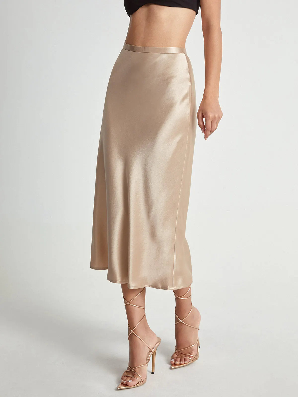 Emma - Satin Midi Skirt Elegant High Waist