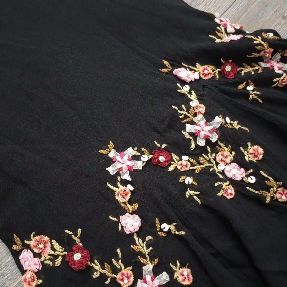 Black stylish elegant pink delicate floral beading embroidery spaetti strap long chiffon ruffles prom dress evening dress party dress