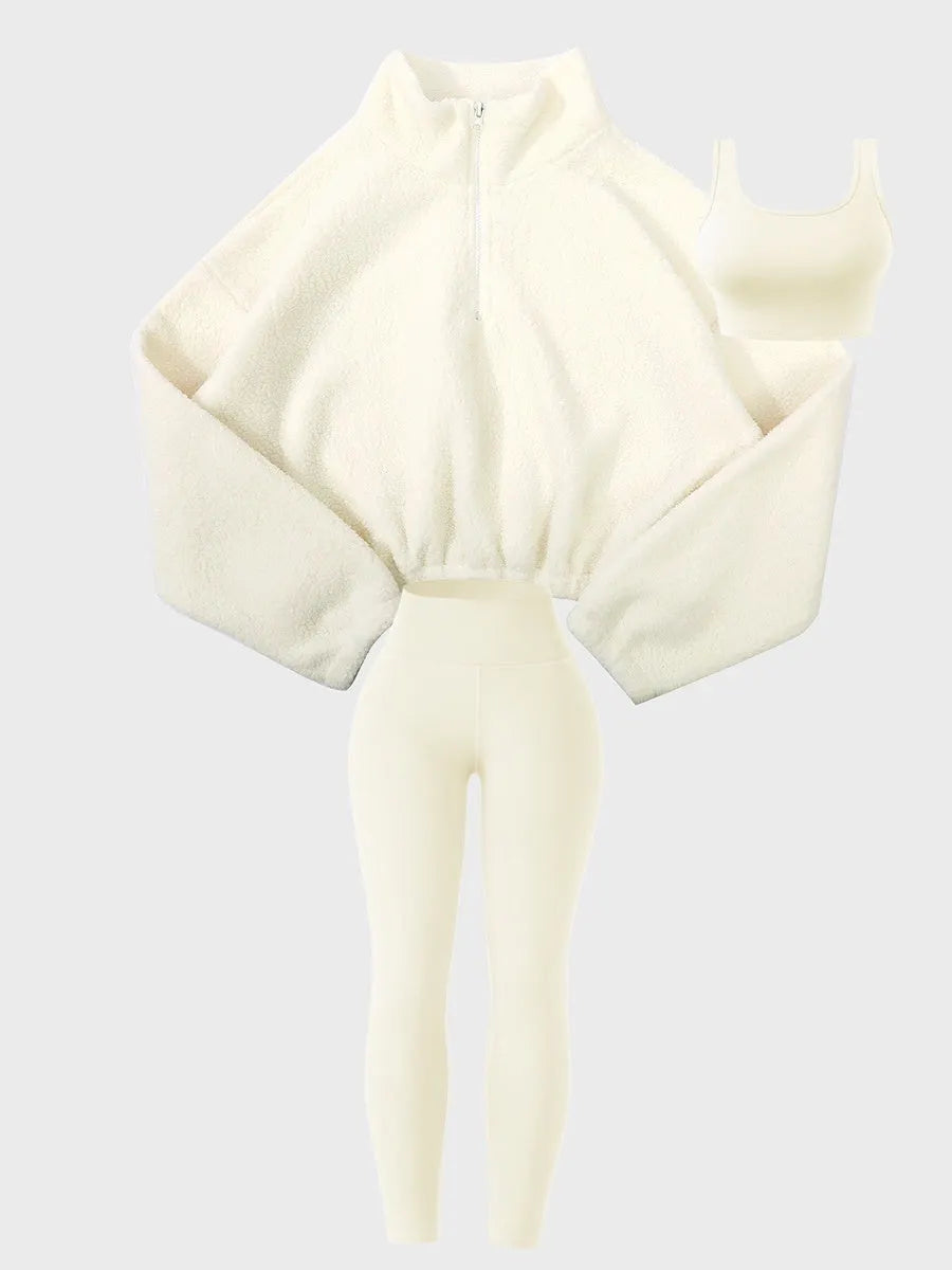 Tracksuit Plush Sweatshirt Yoga Pants Tank Tops Outdoor Leisure 3-piece Sets