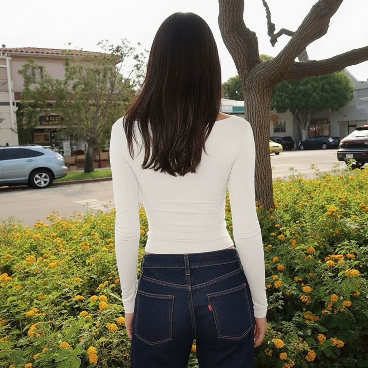 Diem Lace Trim Square Neck Top