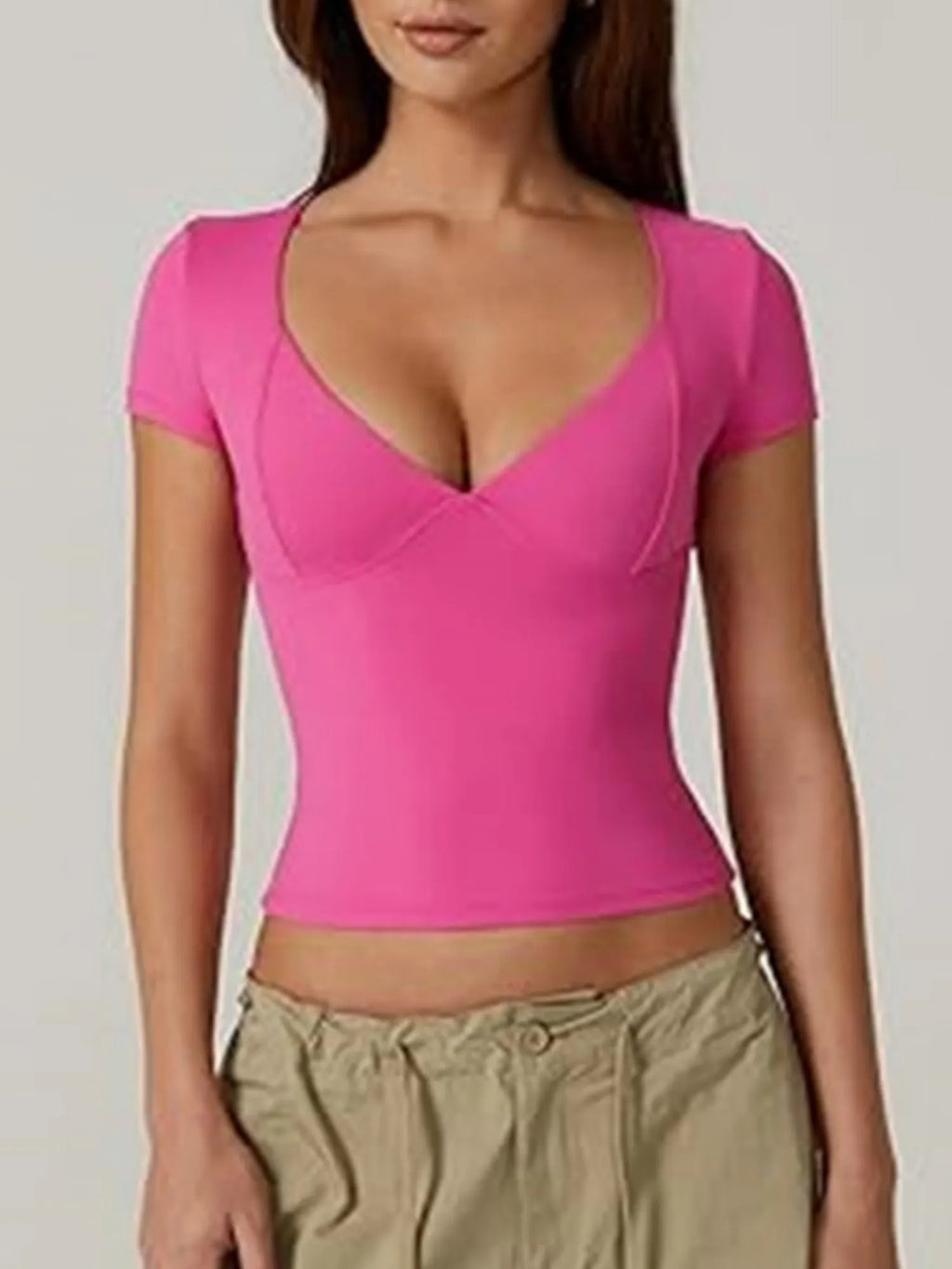 V-neck Short Sleeves Slim-fit T-shirts