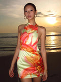 Floral Gradient Halter Mini Dress