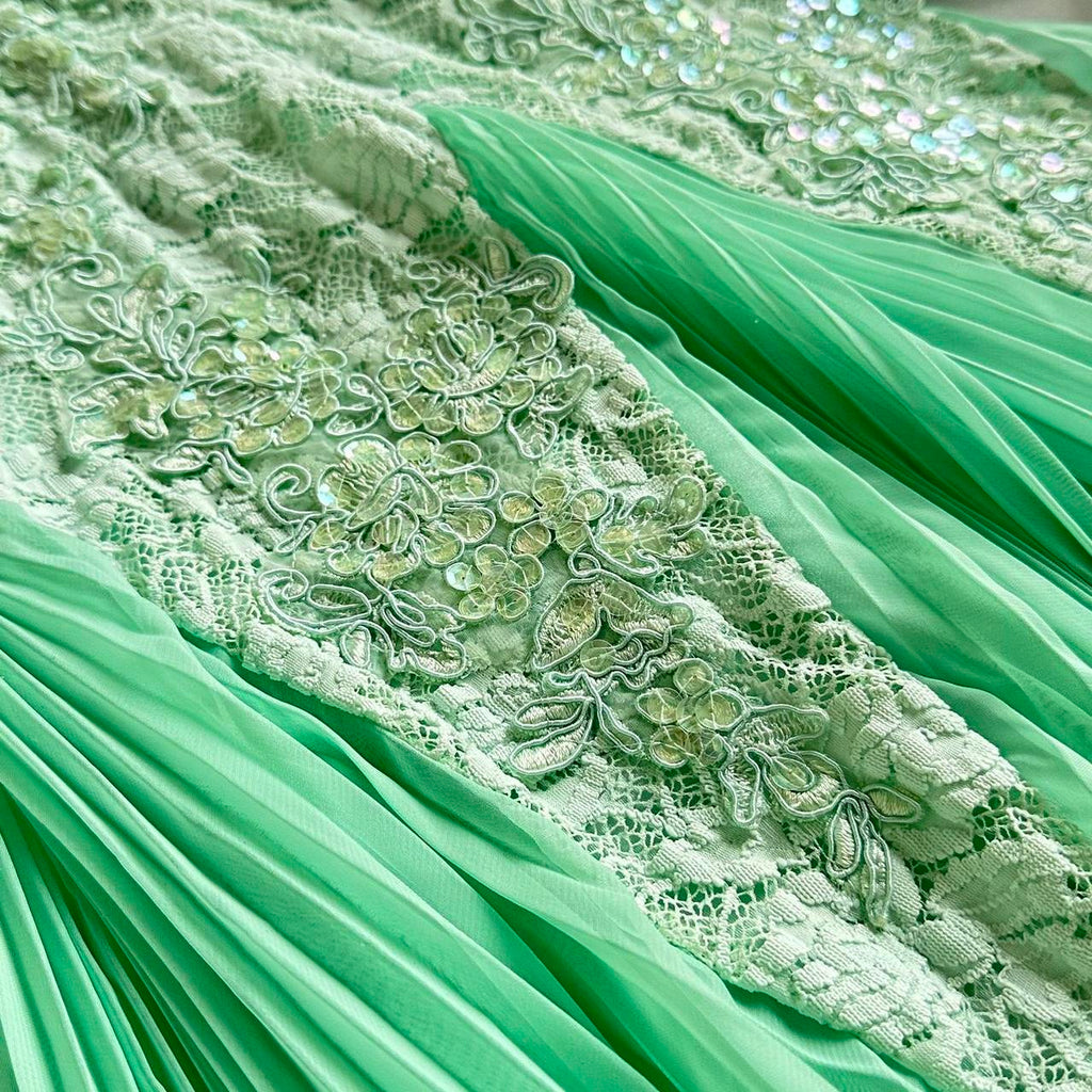 Mint Green Shiny Charming Stunning Unique Fashion Beautiful Elegant Delicate Lace Long Lace Sequin Fairy Ball Gown Evening Gown Birthday Party Gown Prom Gown