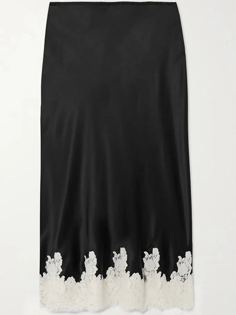 Lace Stitching Satin Camisoles Skirt 2-piece Sets