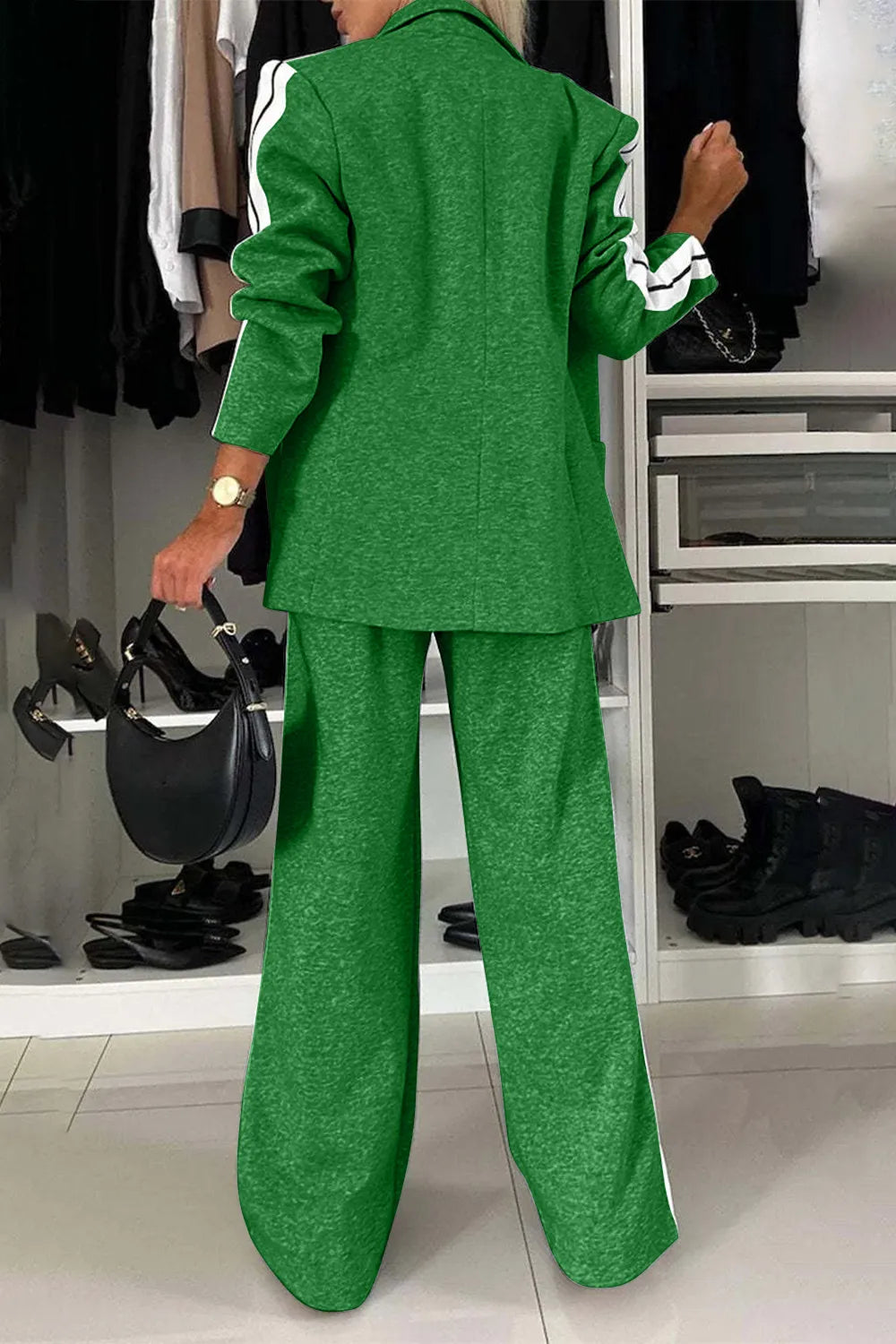 Two-Piece Outfit Set Plus-Size Lapel Top and Comfort Pants