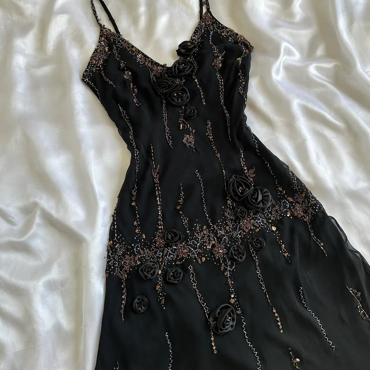 🥀✨Black Shiny Beautiful Vintage Gorgeous Fashion Elegant Exquisite Black Rose Gold Beading Midi/Short Chiffon Homecoming Dress Prom Dress Evening Dress Birthday Party Dress Ball Gown