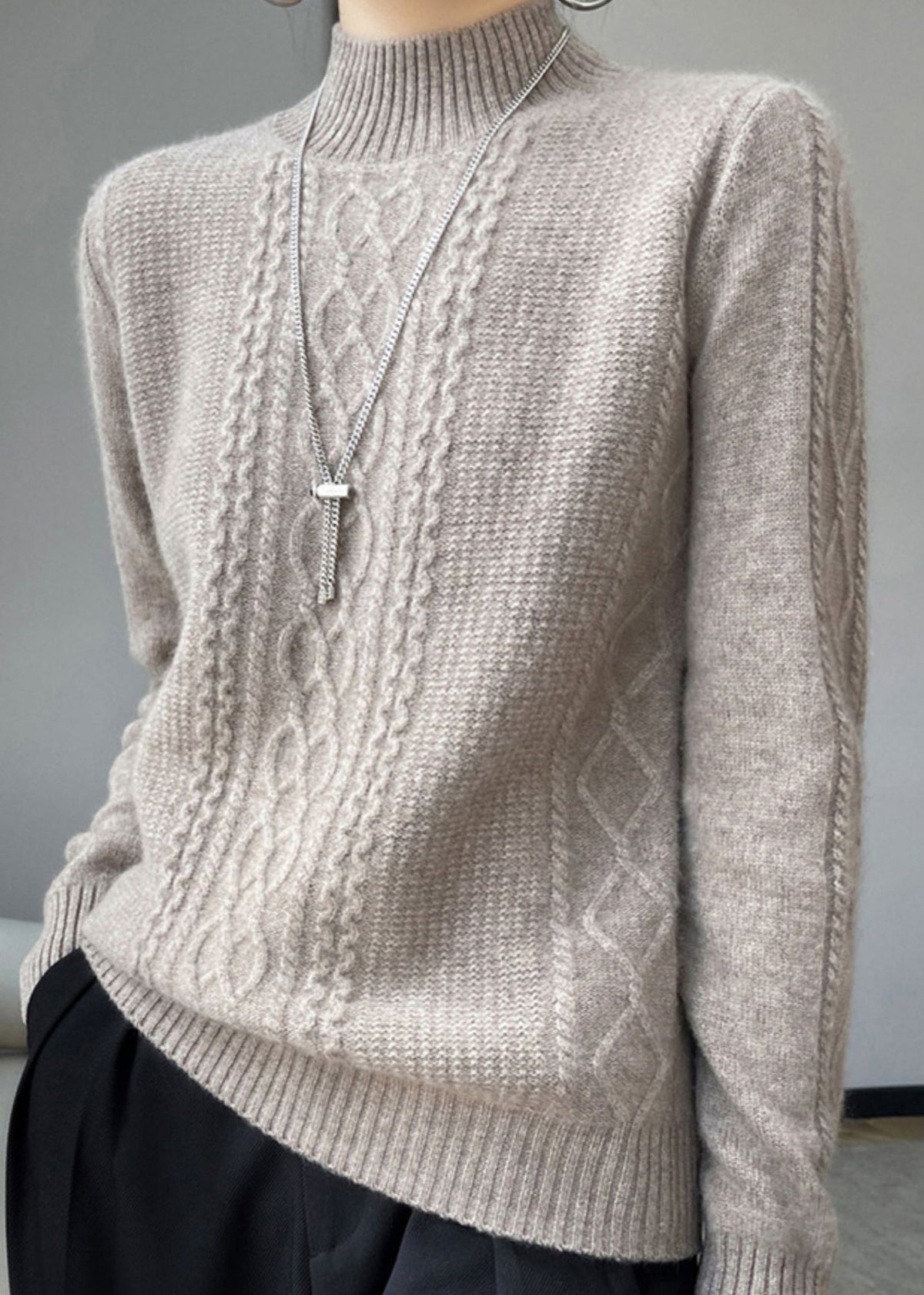 Women's Cozy High Collar Cable Knitted Jumper | Great for Autumn/Winter