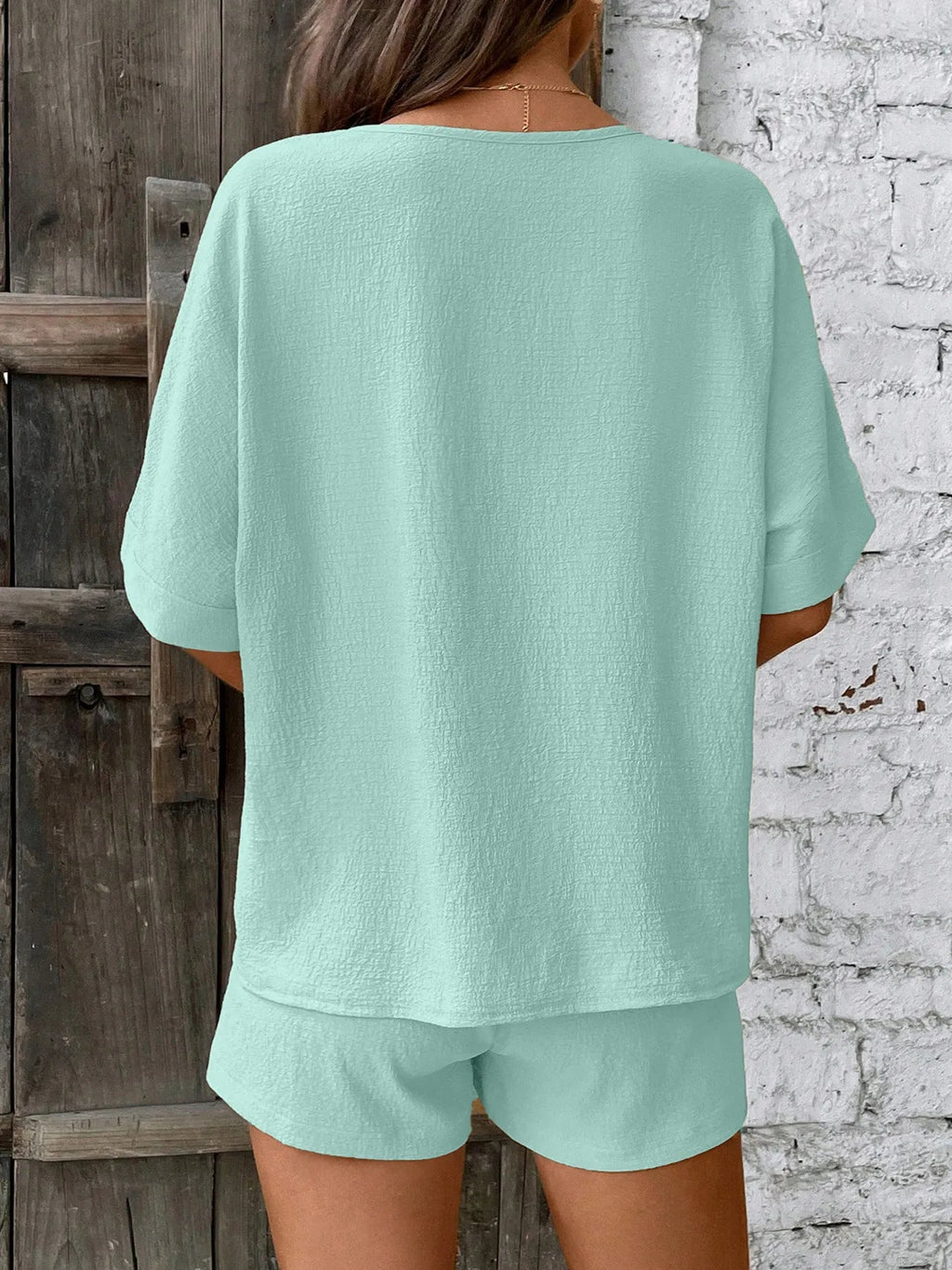 Two-Piece Outfit Set V-Neck Top and Relaxed Shorts Summer