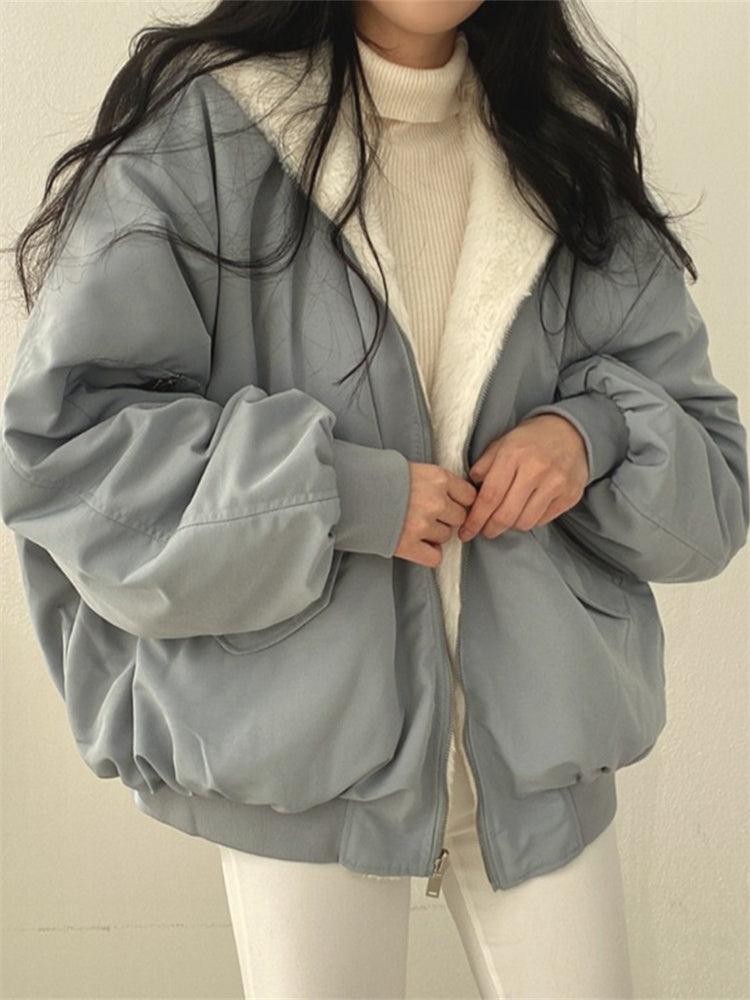 Oversized Women's Bomber Jacket with Fleece Lining