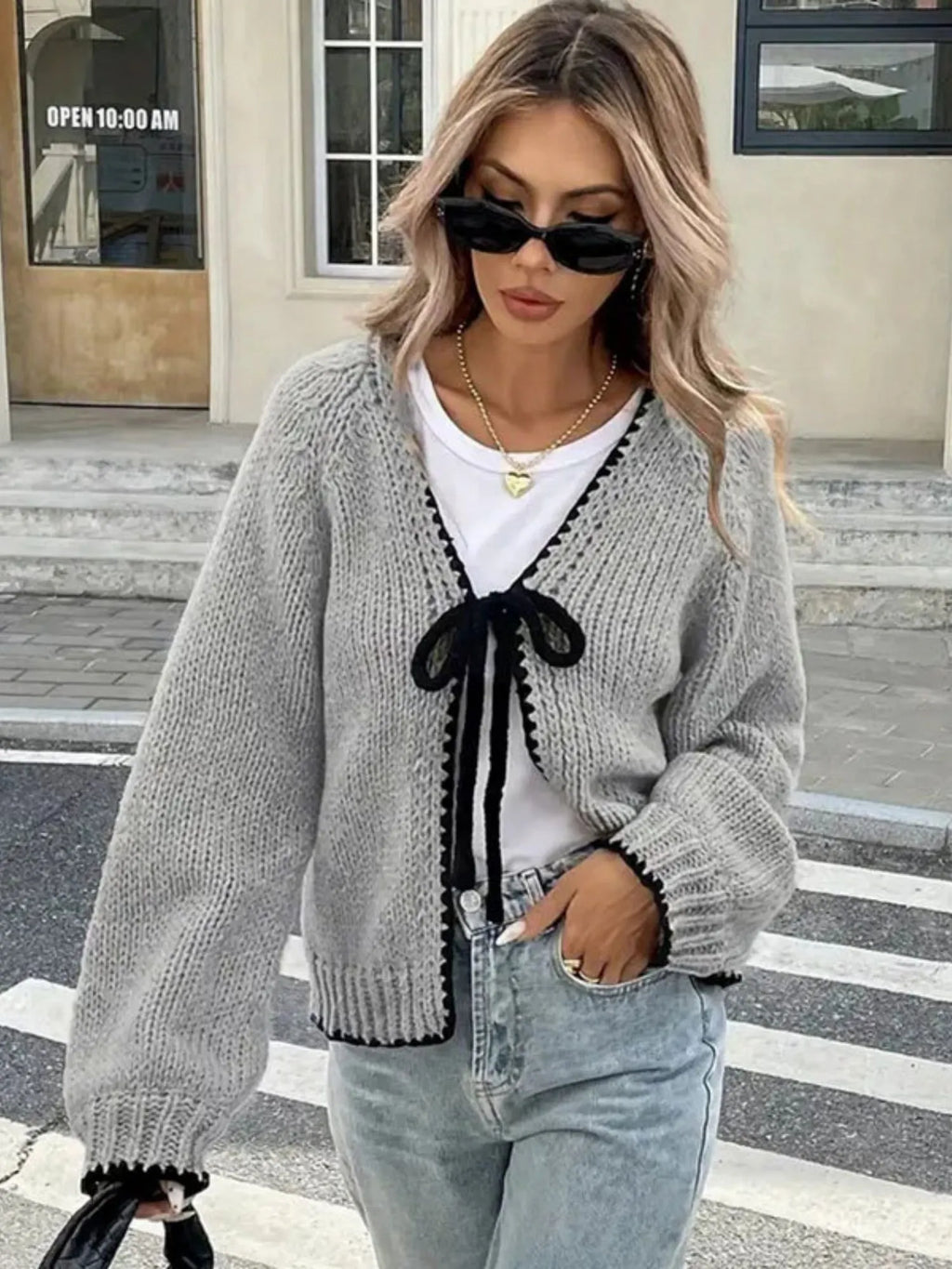Bow Tie Color-blocked Cardigans