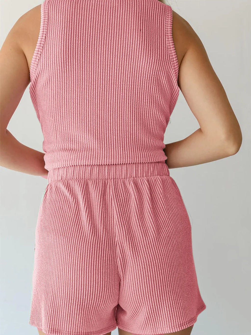 Two-Piece Outfit Set Ribbed Knit Top & Short Casual