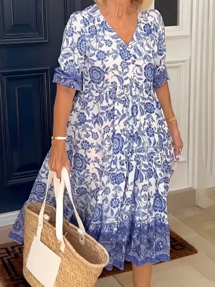 Floral Tie-dye Print Long Dress