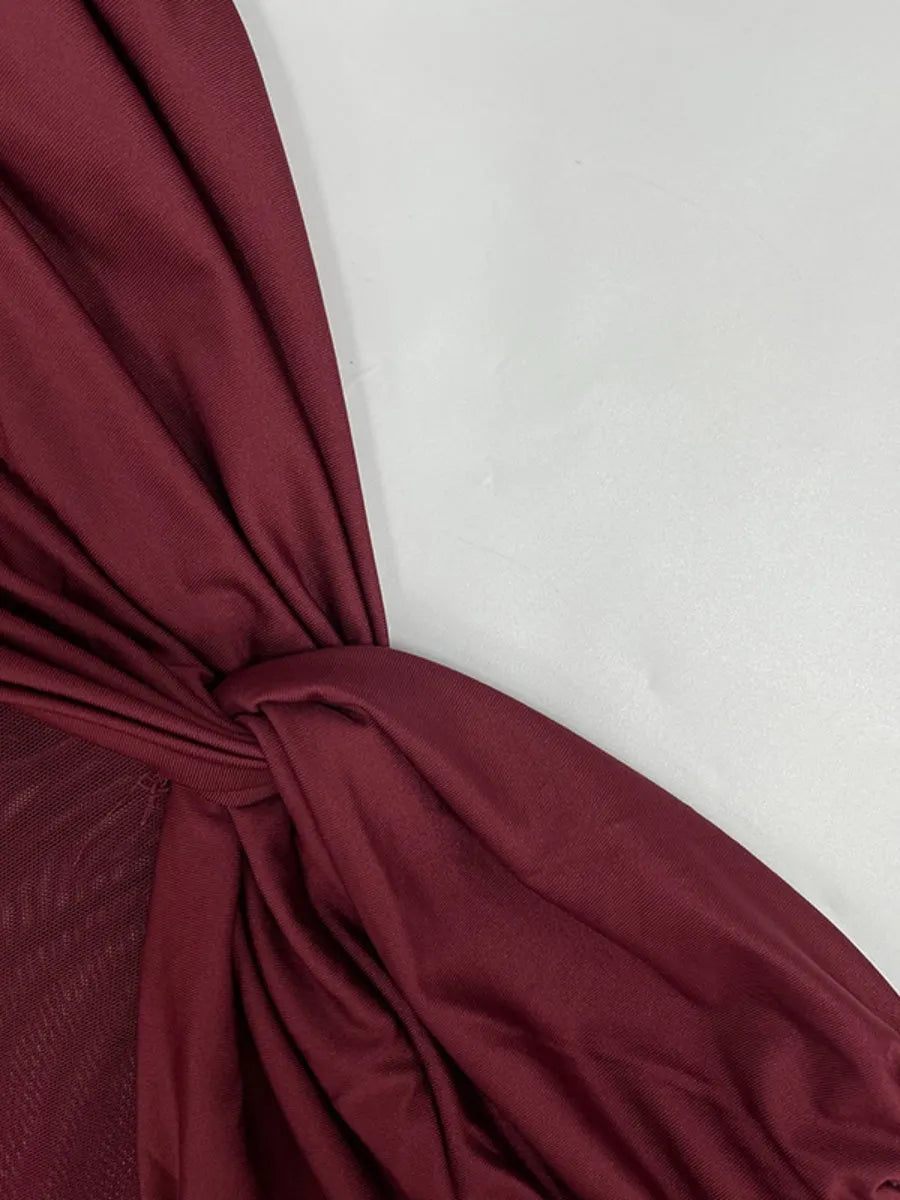 Neckband Lace Up Mesh Formal Dress Maxi Dresses