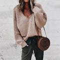Oversized Women's Sweater with Deep V-Neck