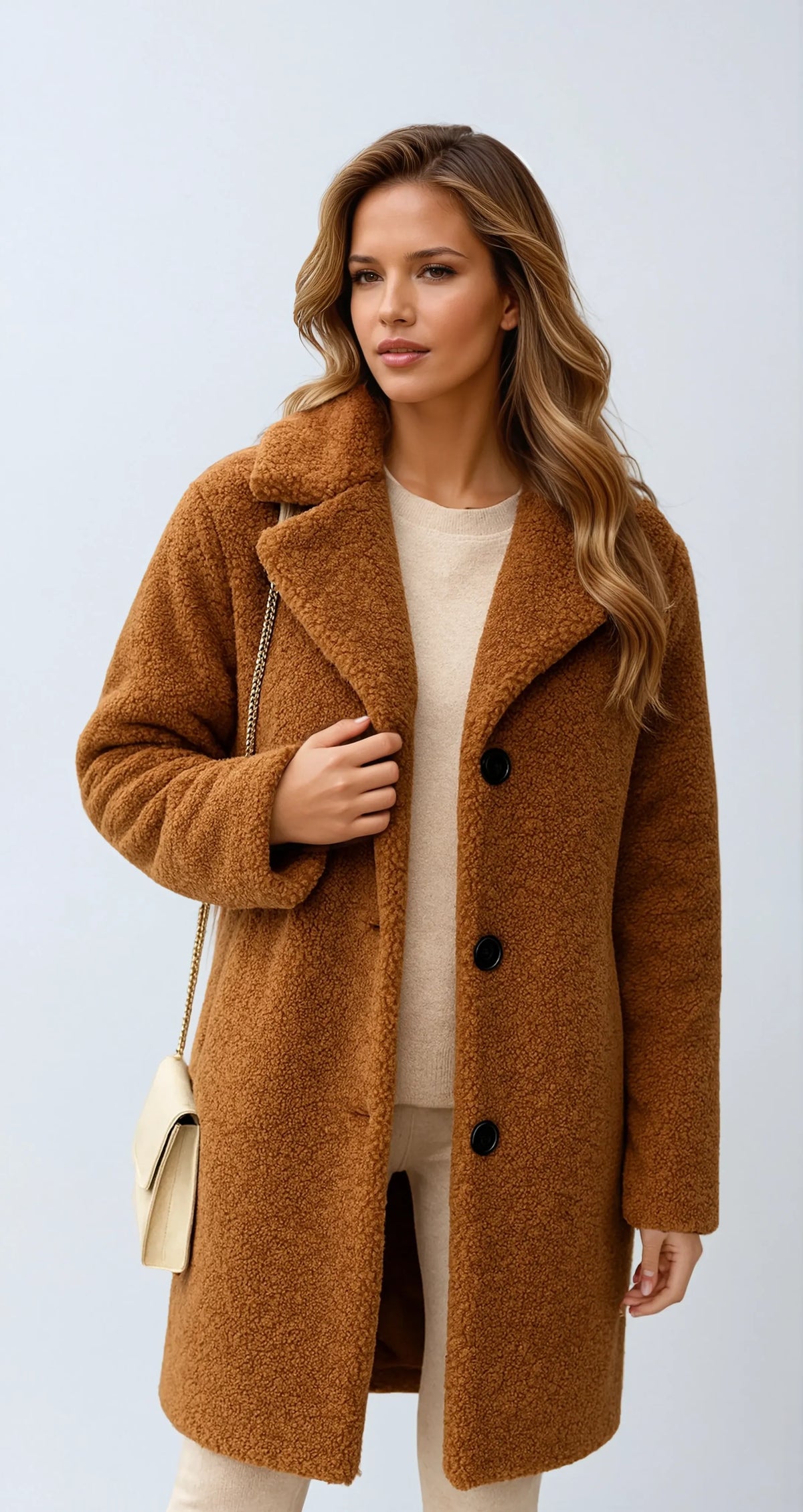 Long Fleece Jacket with Buttons Warm Winter Coat for Women