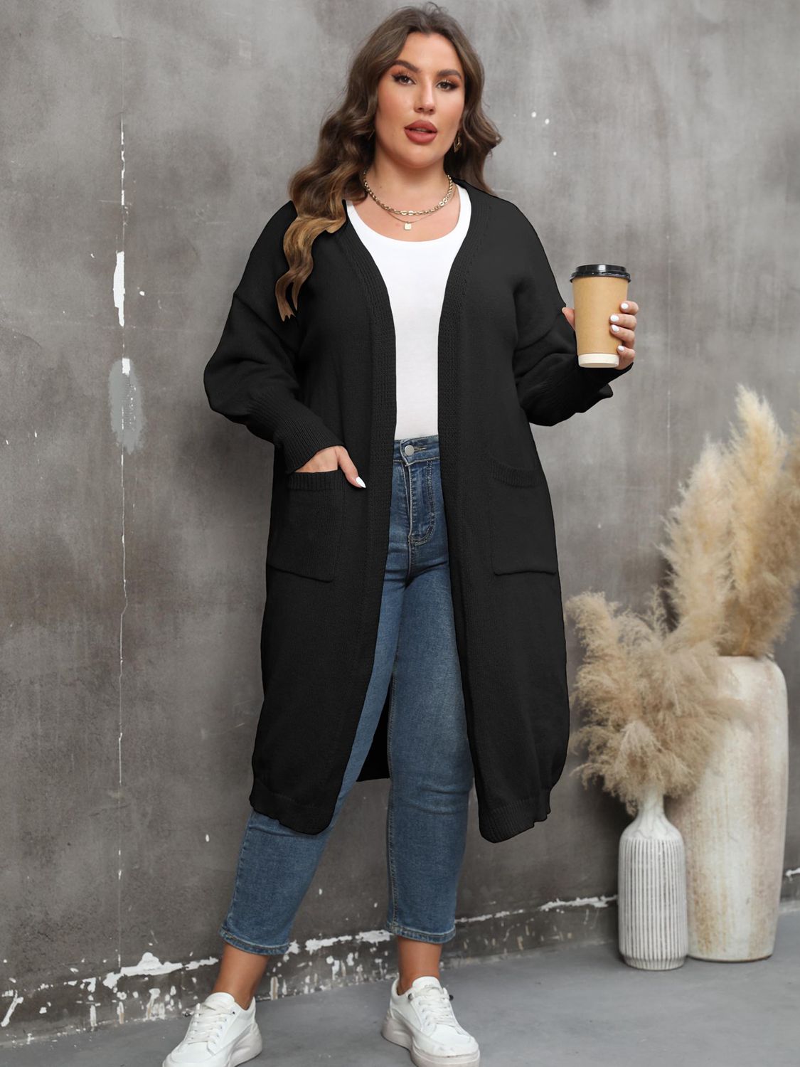 Duster Cardigan Sweater Ribbed Knitwear Open Front