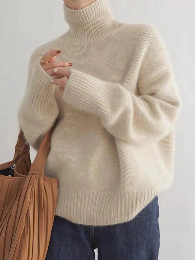 Women's Oversized Turtleneck Sweater in Soft Knit Fabric