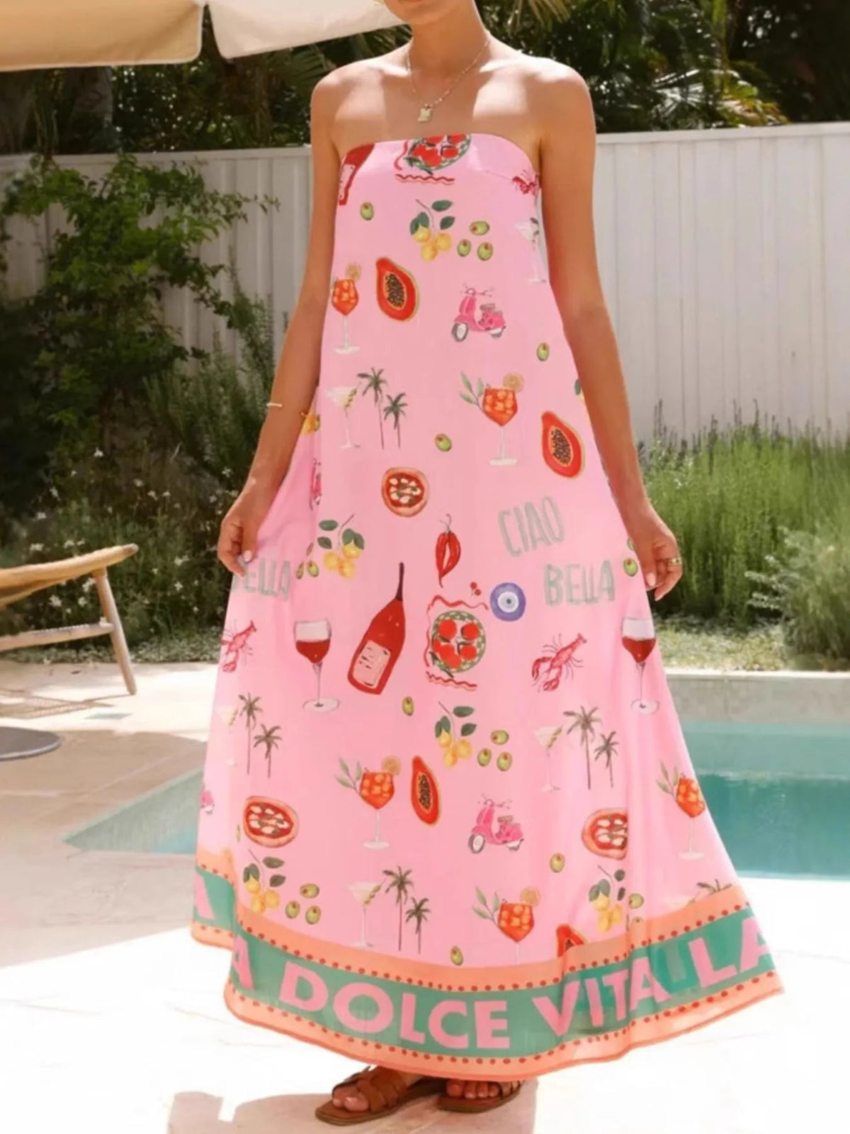 Maxi Dress Printed Beach Summer Vacation Vibrant Strapless