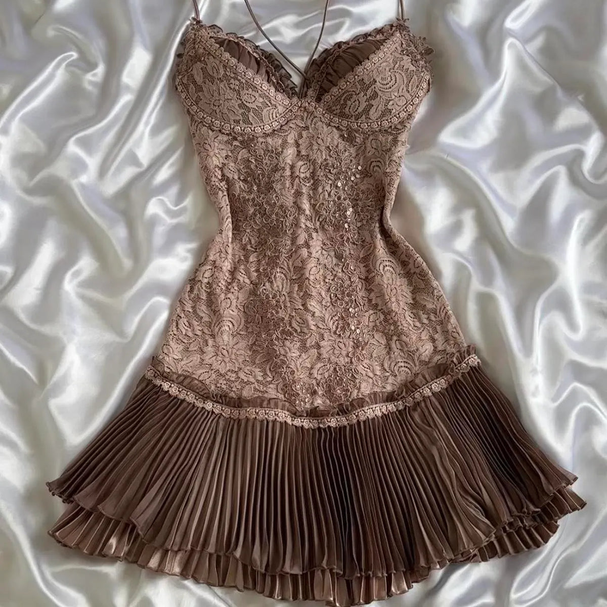 Brown Vintage Exquisite Lace Homecoming Dress Short Evening Dress Birthday Party Dress Prom Dress