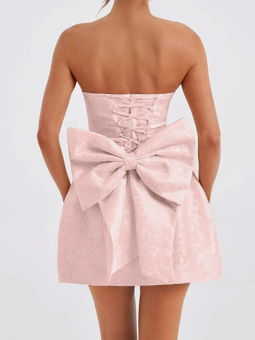 Mini Dress Bow Back Cocktail Party Strapless Lace-Up