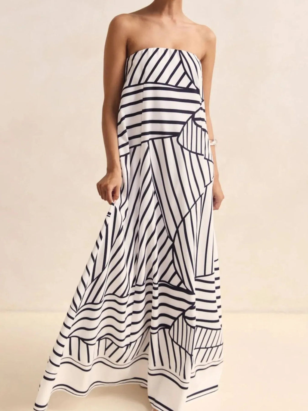 Maxi Dress Smocked Strapless Printed Off-The-Shoulder