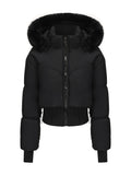 Large Fur Collar Hooded Pockets Short Waist Down Jacket