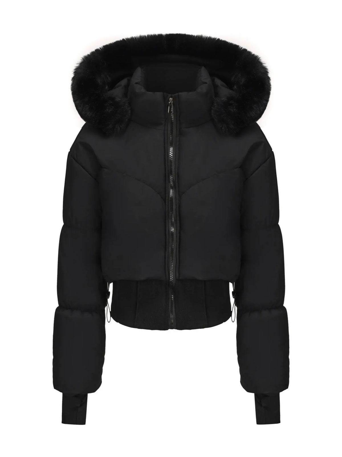 Large Fur Collar Hooded Pockets Short Waist Down Jacket