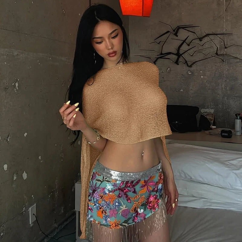 Sheer Mesh Sleeveless Sweater Top
