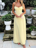 Lace-up A-line Solid Color Suspender Long Dress