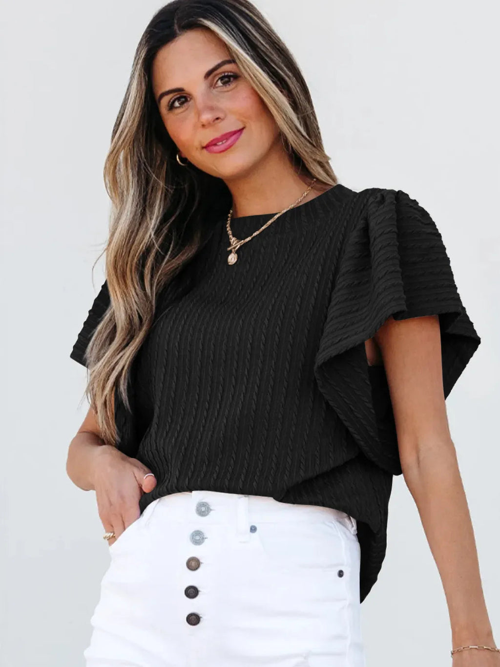 Blouse Top Casual Chic Boho Ruffle Sleeve Knit Elegant