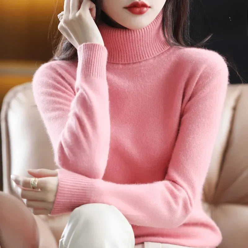 Women's Luxurious Soft-Knit Turtleneck with Ribbed Cuffs