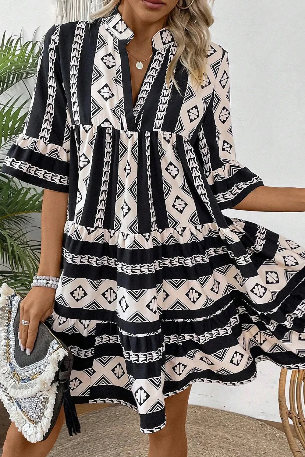 A-Line Dress Geometric Boho Notched Cocktail Party
