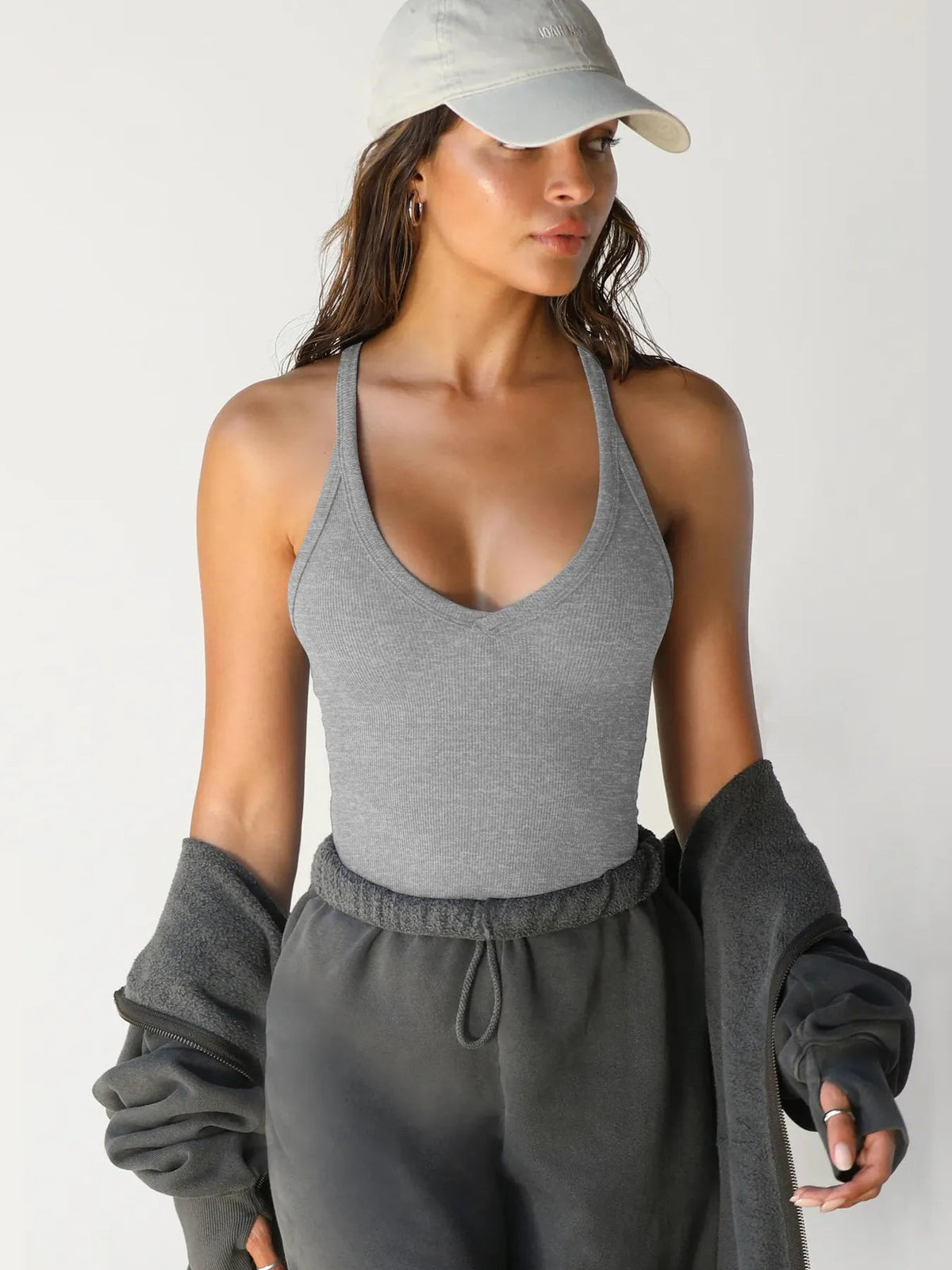 Tank Top Ribbed Knit Stretchy Activewear Yoga Athletic