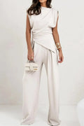 Two-Piece Outfit Set Trandy Sleeveless Top & Wide Leg Pants