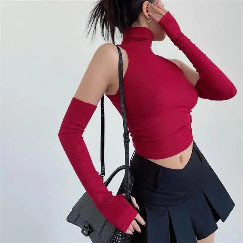 2025 New Spicy Girls Y2k Tops Oversleeve Sexy Turtleneck Tank Top for Women’s Slim Fit Short tshirt Skinny Streetwear Crop Top
