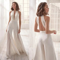 Elegant White Women's Gala Jumpsuit with Deep V-Neck and Wide Legs