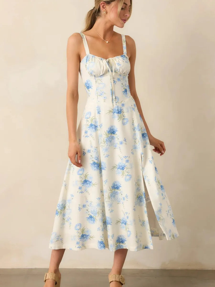 Floral Camisoles Bandage Temperament Slit Sexy Vacation And Leisure Maxi Dresses
