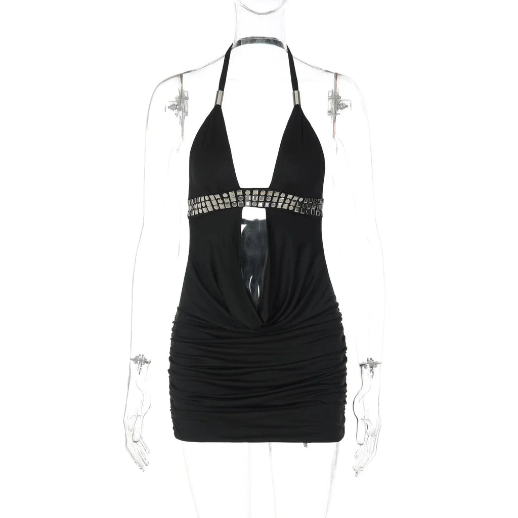 Bridgett Studded Halter Mini Dress