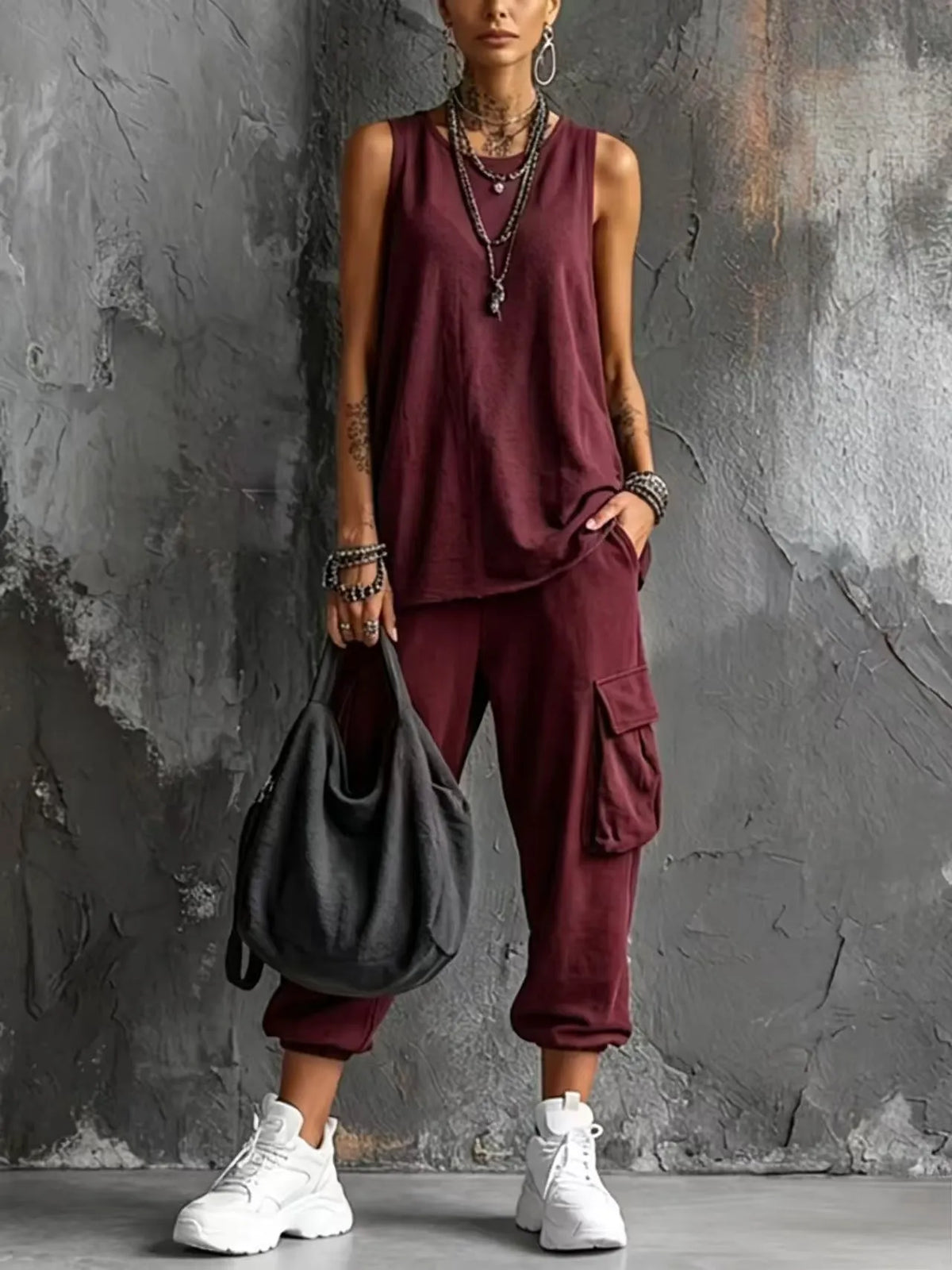 Dark Gray Vest And Jogger Cargo Pants Casual Suit