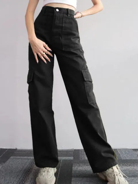 High Waist Cargo Pants for Women with Wide Legs