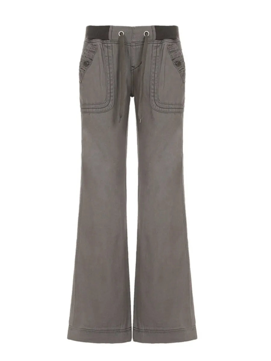Retro Pocket Color-blocked Ribbed Low-rise Jeans