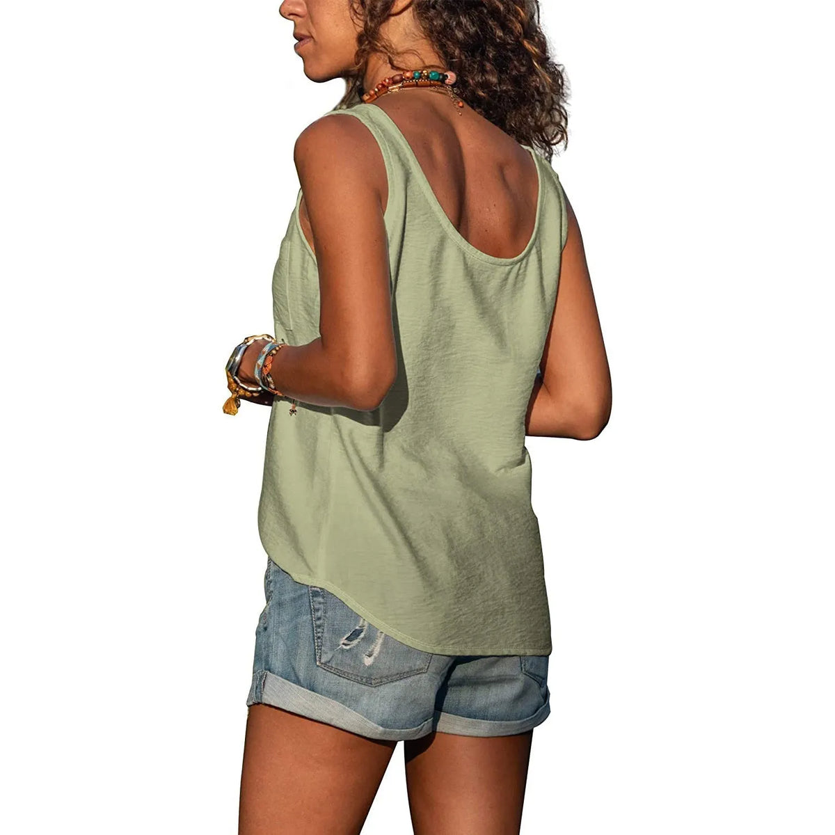 Tank Top with Buttons and Round Neck