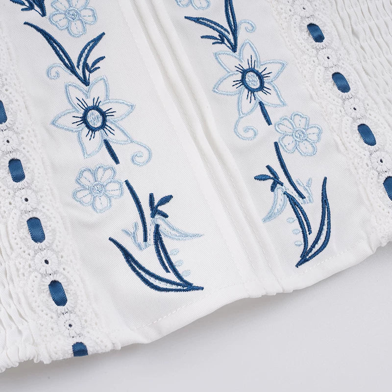 Maliah Floral Embroidered Shirred Top