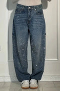 Women's High-Waisted Straight Jeans with Glitter
